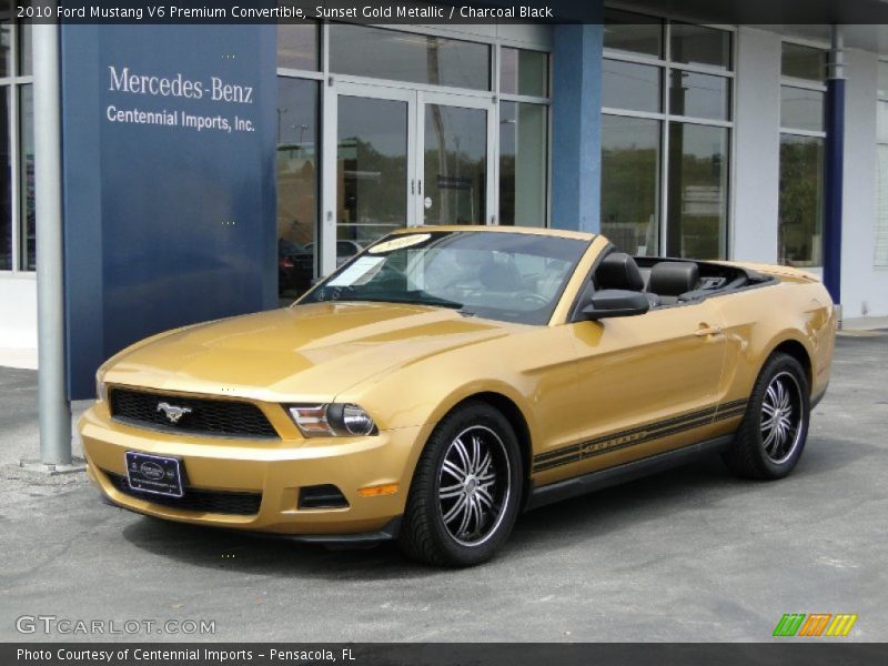 Sunset Gold Metallic / Charcoal Black 2010 Ford Mustang V6 Premium Convertible