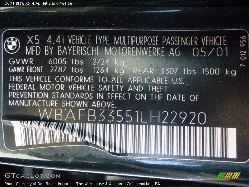 Jet Black / Beige 2001 BMW X5 4.4i