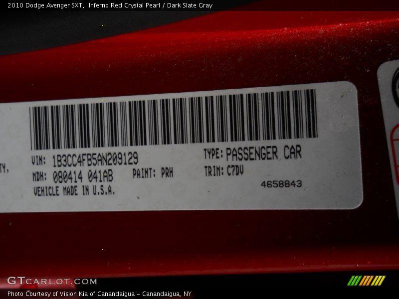 Inferno Red Crystal Pearl / Dark Slate Gray 2010 Dodge Avenger SXT