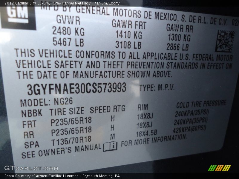 Gray Flannel Metallic / Titanium/Ebony 2012 Cadillac SRX Luxury