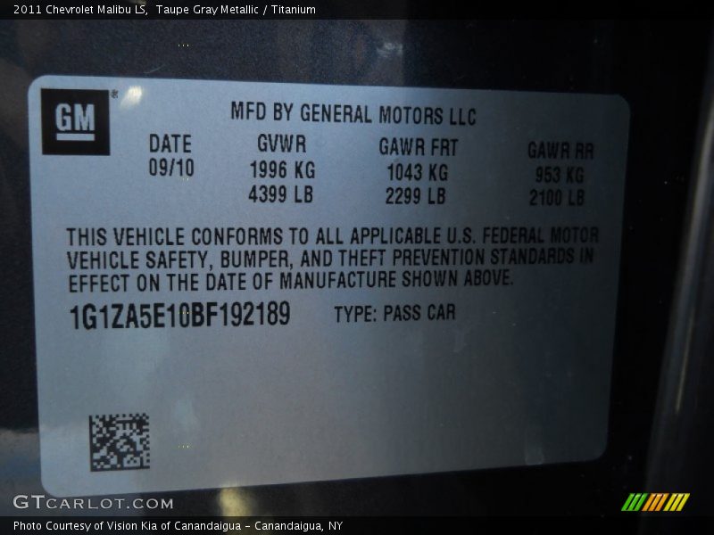 Taupe Gray Metallic / Titanium 2011 Chevrolet Malibu LS