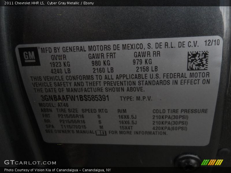 Cyber Gray Metallic / Ebony 2011 Chevrolet HHR LS