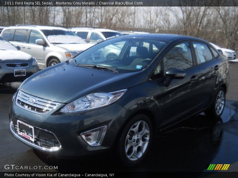 Monterey Grey Metallic / Charcoal Black/Blue Cloth 2011 Ford Fiesta SEL Sedan
