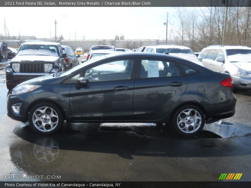 Monterey Grey Metallic / Charcoal Black/Blue Cloth 2011 Ford Fiesta SEL Sedan