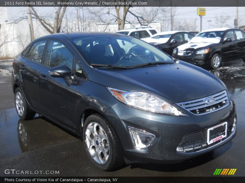 Monterey Grey Metallic / Charcoal Black/Blue Cloth 2011 Ford Fiesta SEL Sedan