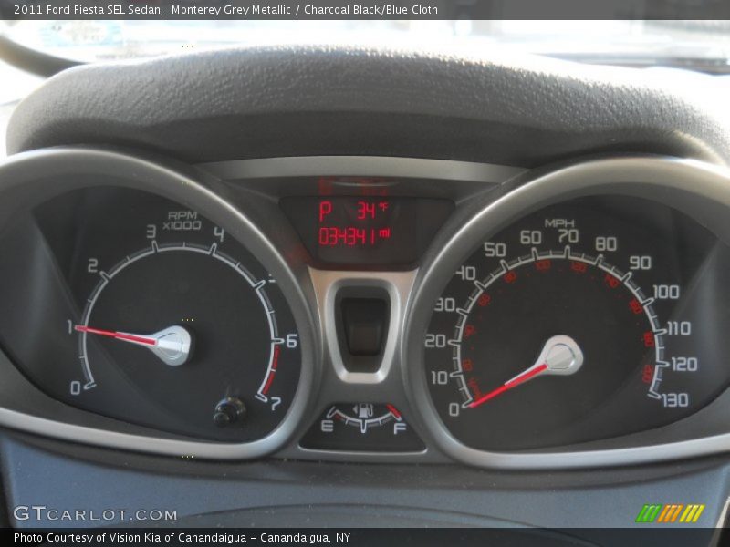 Monterey Grey Metallic / Charcoal Black/Blue Cloth 2011 Ford Fiesta SEL Sedan