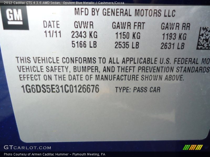 Opulent Blue Metallic / Cashmere/Cocoa 2012 Cadillac CTS 4 3.6 AWD Sedan
