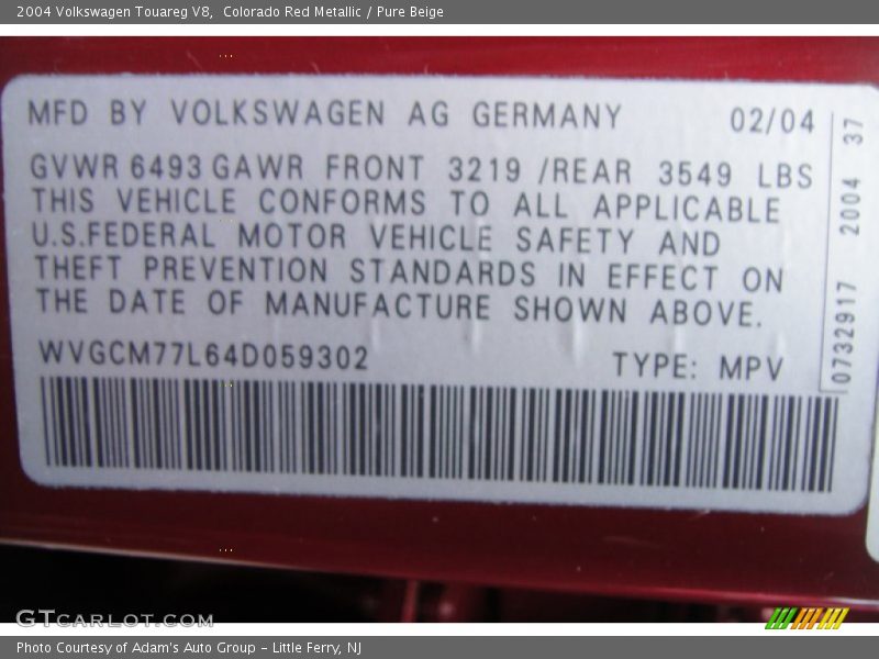 Colorado Red Metallic / Pure Beige 2004 Volkswagen Touareg V8