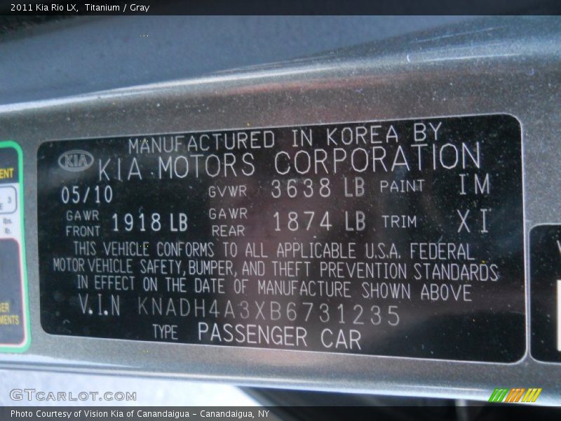 Titanium / Gray 2011 Kia Rio LX