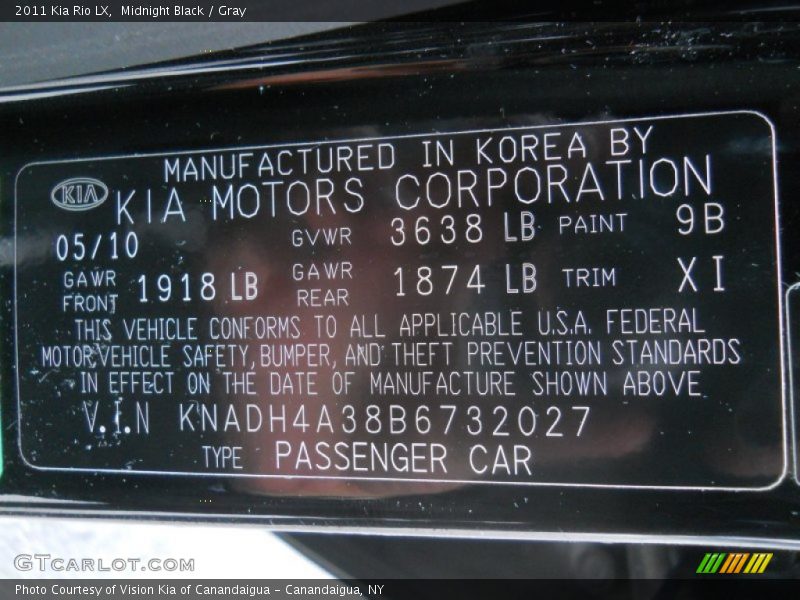Midnight Black / Gray 2011 Kia Rio LX