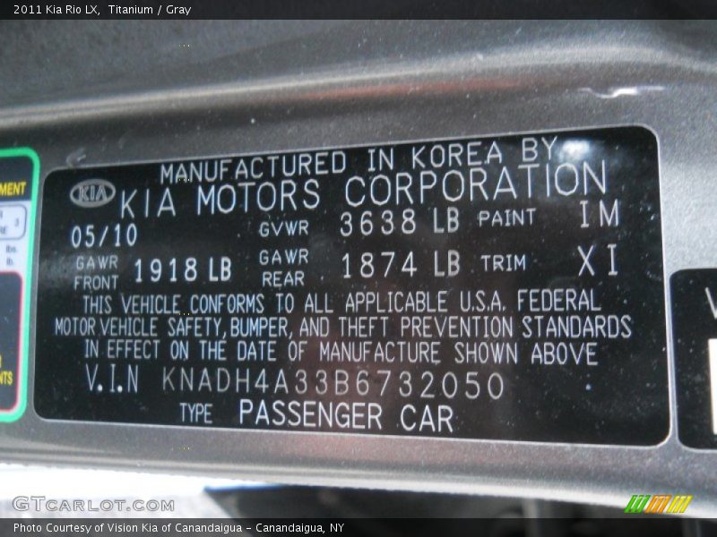 Titanium / Gray 2011 Kia Rio LX