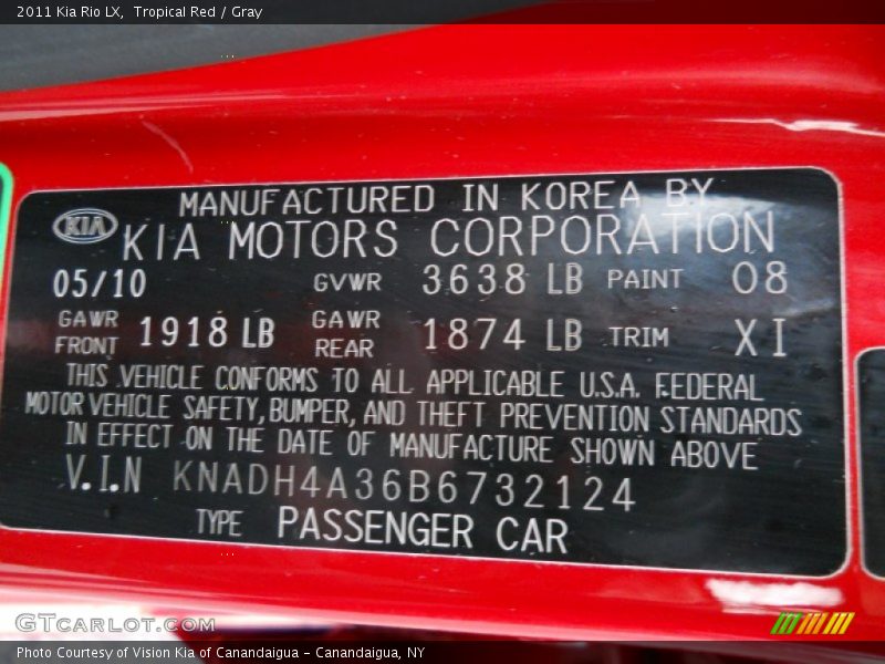 Tropical Red / Gray 2011 Kia Rio LX