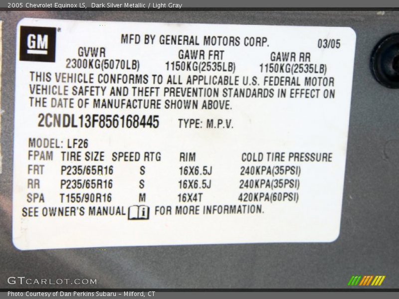 Dark Silver Metallic / Light Gray 2005 Chevrolet Equinox LS
