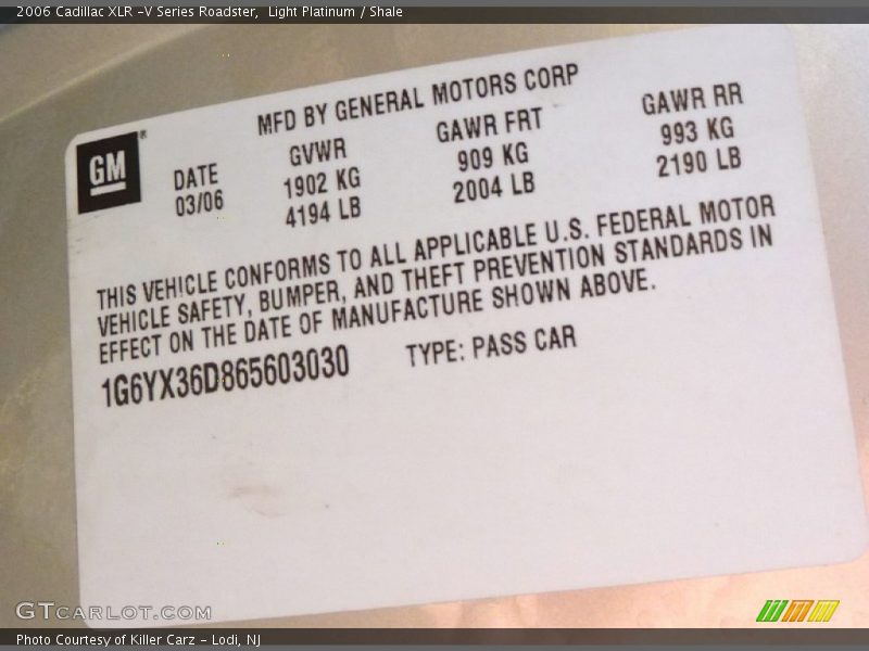 Light Platinum / Shale 2006 Cadillac XLR -V Series Roadster