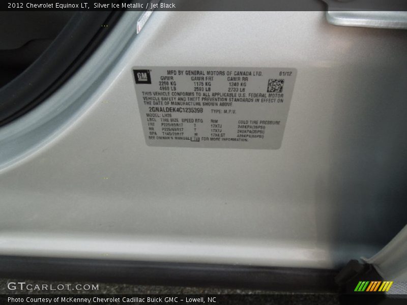 Silver Ice Metallic / Jet Black 2012 Chevrolet Equinox LT