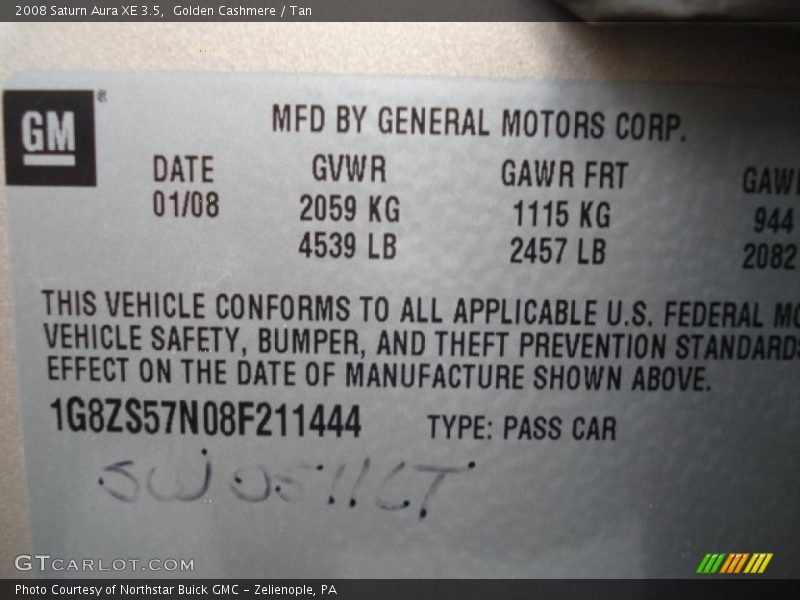 Golden Cashmere / Tan 2008 Saturn Aura XE 3.5