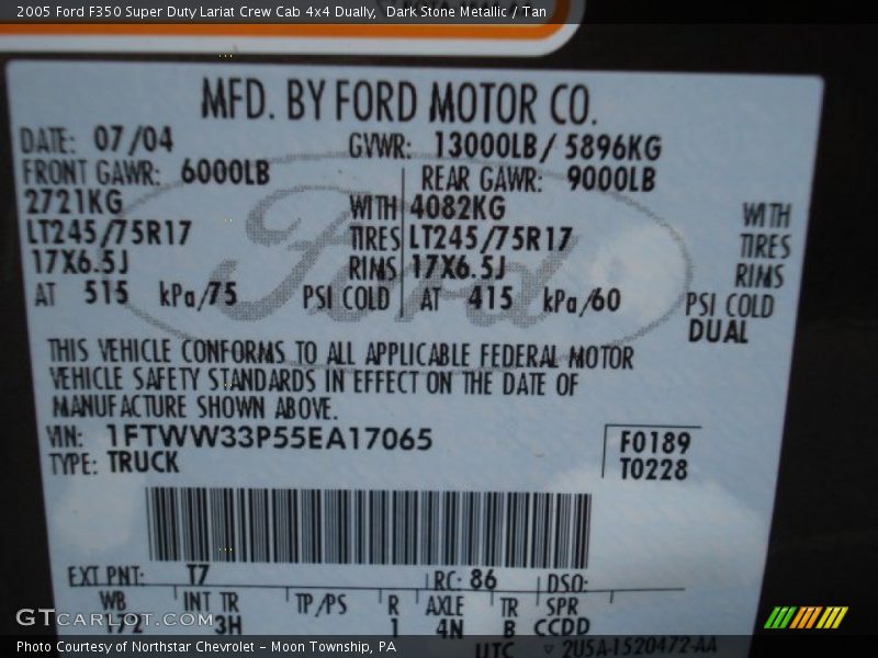 2005 F350 Super Duty Lariat Crew Cab 4x4 Dually Dark Stone Metallic Color Code T7