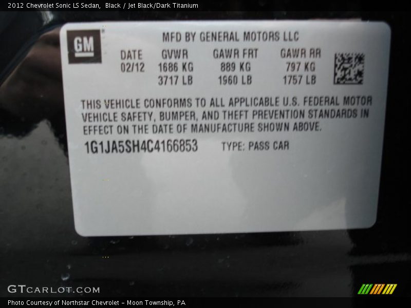 Black / Jet Black/Dark Titanium 2012 Chevrolet Sonic LS Sedan