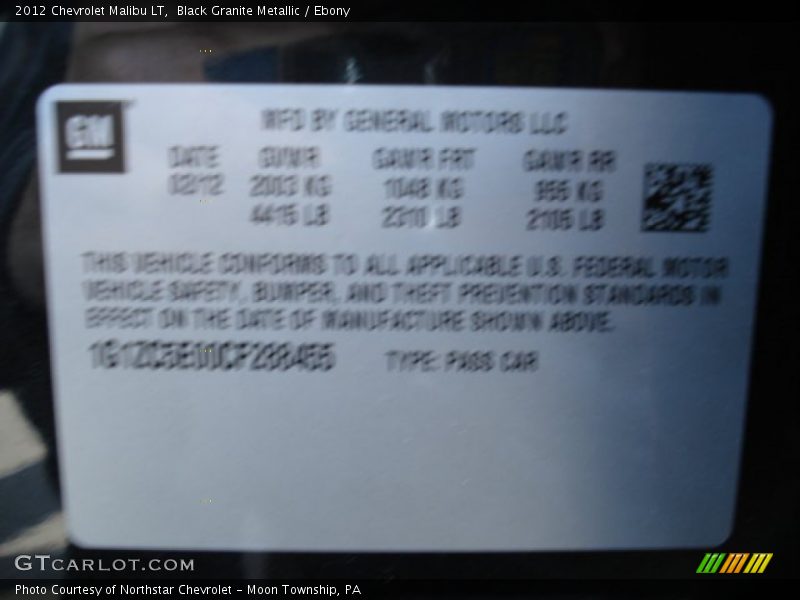 Black Granite Metallic / Ebony 2012 Chevrolet Malibu LT