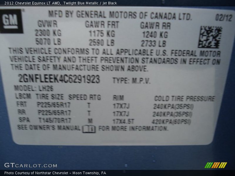 Twilight Blue Metallic / Jet Black 2012 Chevrolet Equinox LT AWD