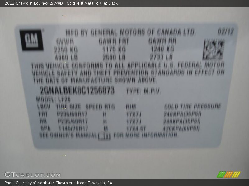 Gold Mist Metallic / Jet Black 2012 Chevrolet Equinox LS AWD