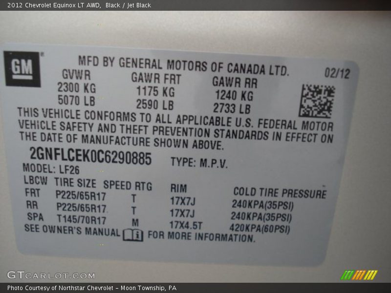 Black / Jet Black 2012 Chevrolet Equinox LT AWD