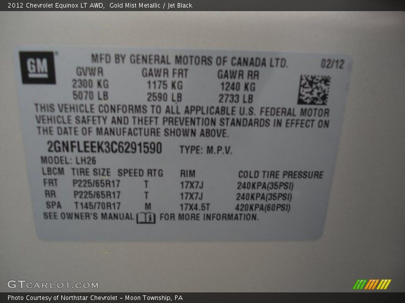 Gold Mist Metallic / Jet Black 2012 Chevrolet Equinox LT AWD
