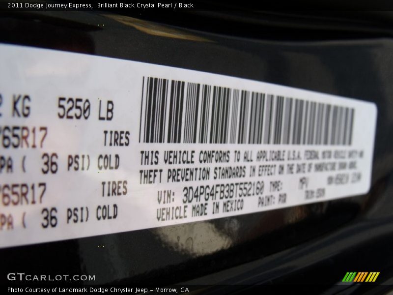 2011 Journey Express Brilliant Black Crystal Pearl Color Code PXR
