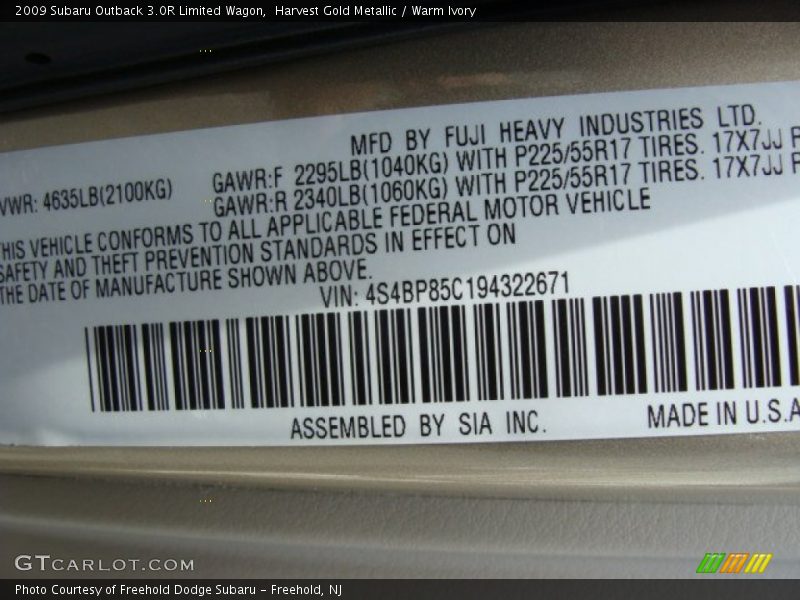 Harvest Gold Metallic / Warm Ivory 2009 Subaru Outback 3.0R Limited Wagon