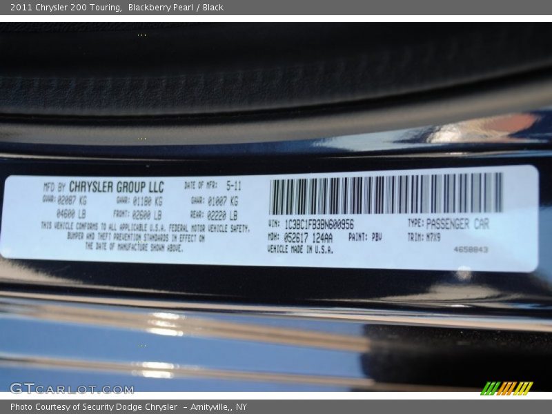 2011 200 Touring Blackberry Pearl Color Code PBV