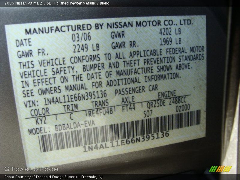 Polished Pewter Metallic / Blond 2006 Nissan Altima 2.5 SL
