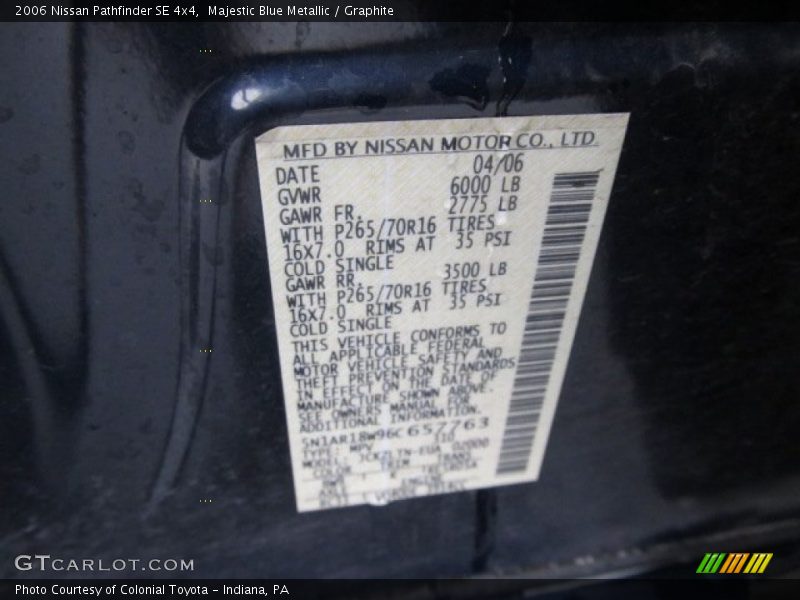 Majestic Blue Metallic / Graphite 2006 Nissan Pathfinder SE 4x4