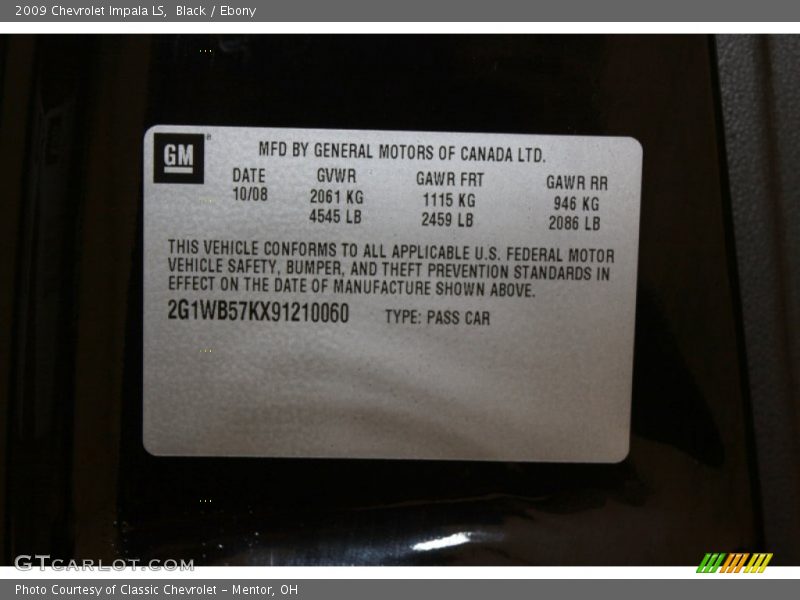 Black / Ebony 2009 Chevrolet Impala LS