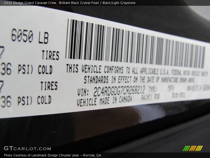 Brilliant Black Crystal Pearl / Black/Light Graystone 2012 Dodge Grand Caravan Crew