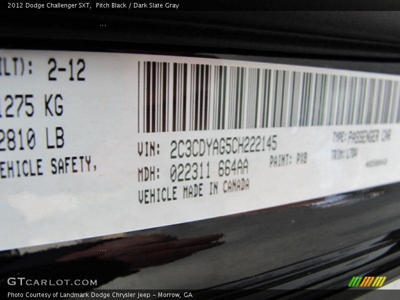 Pitch Black / Dark Slate Gray 2012 Dodge Challenger SXT