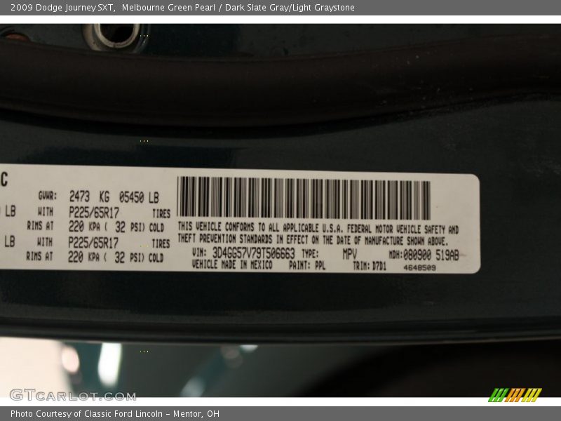Melbourne Green Pearl / Dark Slate Gray/Light Graystone 2009 Dodge Journey SXT