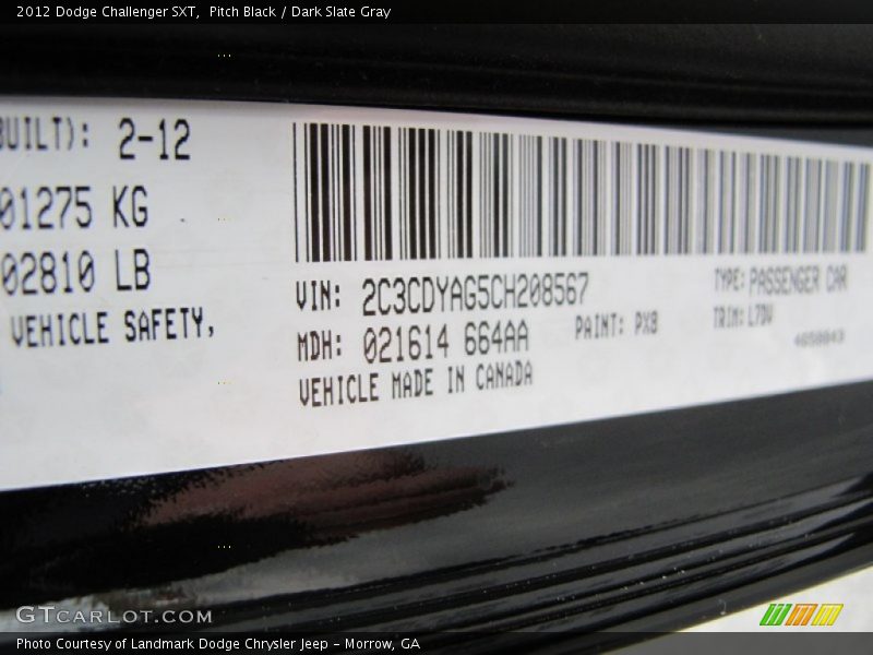 Pitch Black / Dark Slate Gray 2012 Dodge Challenger SXT