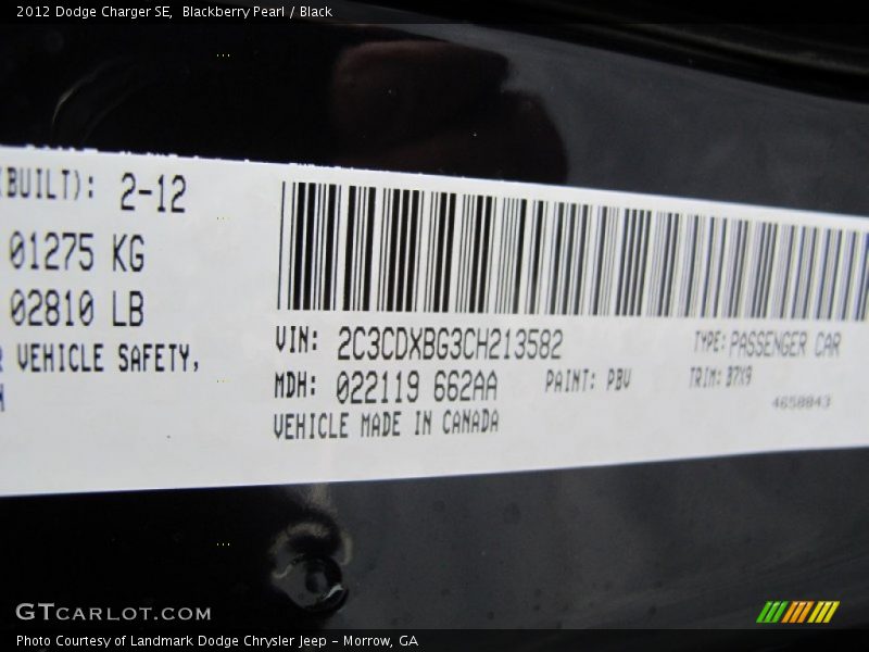 Blackberry Pearl / Black 2012 Dodge Charger SE
