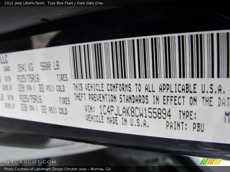 2012 Liberty Sport True Blue Pearl Color Code PBU