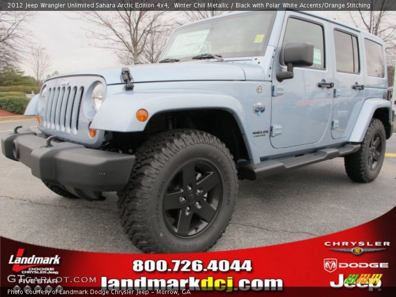 Winter Chill Metallic / Black with Polar White Accents/Orange Stitching 2012 Jeep Wrangler Unlimited Sahara Arctic Edition 4x4