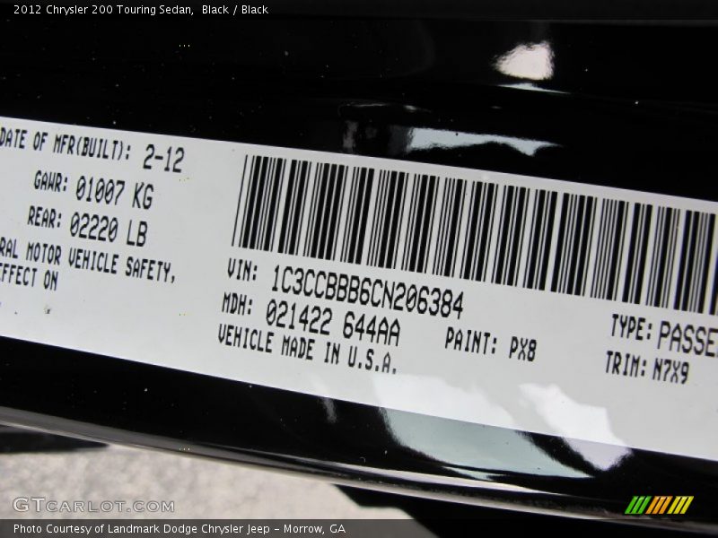 Black / Black 2012 Chrysler 200 Touring Sedan