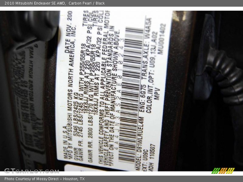 2010 Endeavor SE AWD Carbon Pearl Color Code U09