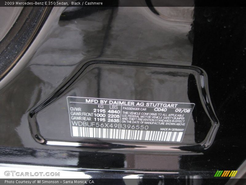 2009 E 350 Sedan Black Color Code 040