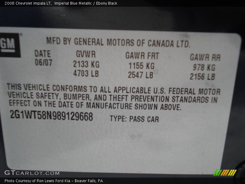Imperial Blue Metallic / Ebony Black 2008 Chevrolet Impala LT