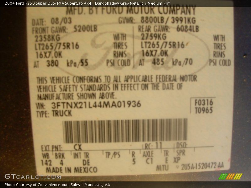 Dark Shadow Grey Metallic / Medium Flint 2004 Ford F250 Super Duty FX4 SuperCab 4x4