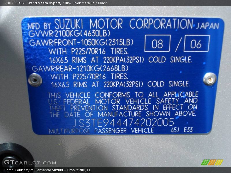 Silky Silver Metallic / Black 2007 Suzuki Grand Vitara XSport