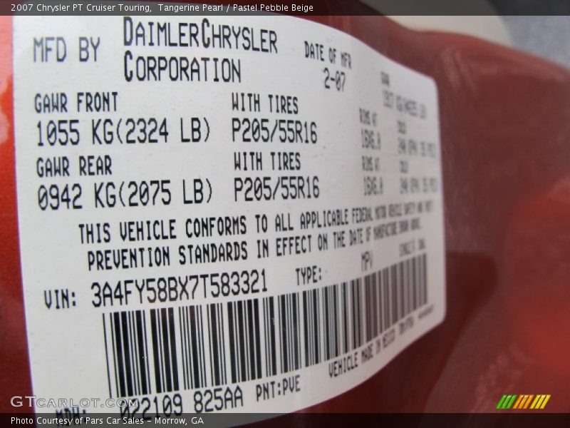2007 PT Cruiser Touring Tangerine Pearl Color Code PVE