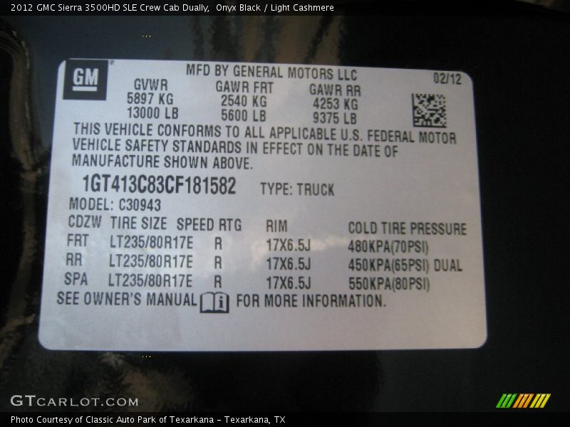 Onyx Black / Light Cashmere 2012 GMC Sierra 3500HD SLE Crew Cab Dually