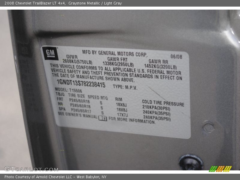 Graystone Metallic / Light Gray 2008 Chevrolet TrailBlazer LT 4x4