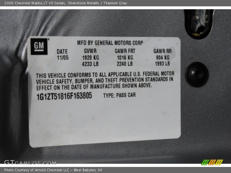 Silverstone Metallic / Titanium Gray 2006 Chevrolet Malibu LT V6 Sedan